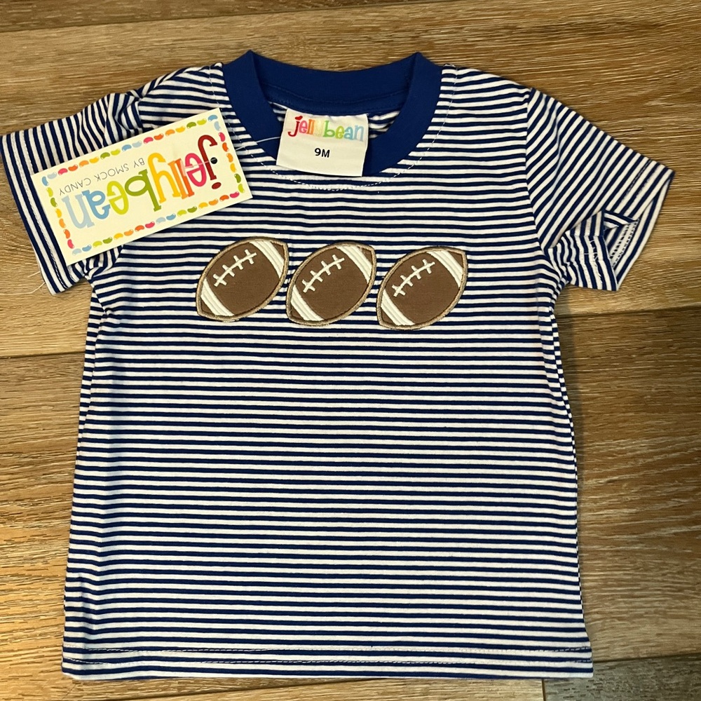 Jelly Beans Royal Blue Striped Football Appliqué Kids Tee 9M NWT